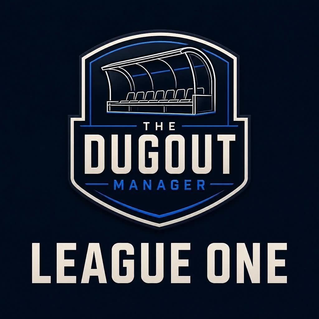 The Dugout Manager crest with a covered football dugout and League One beneath. The Dugout Manager crest with a covered football dugout and League One beneath.