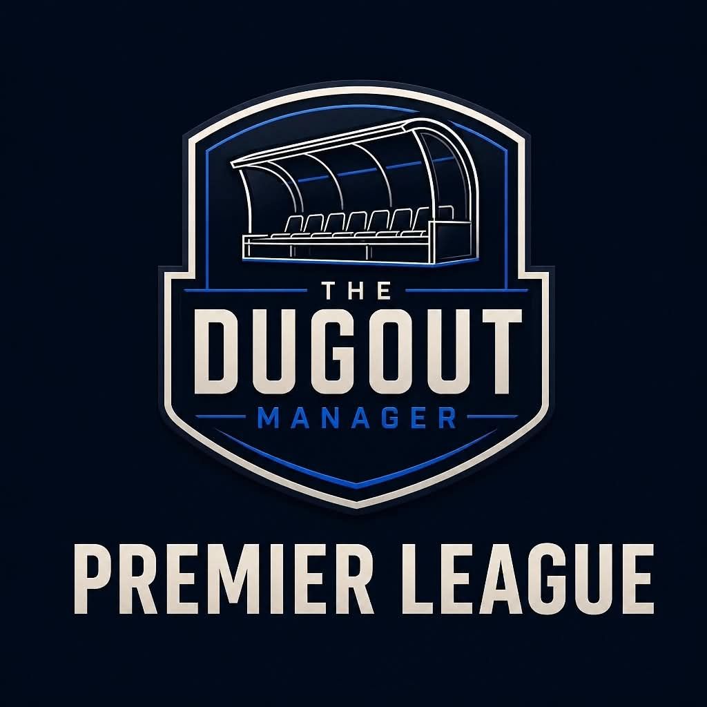 The Dugout Manager crest with a covered football dugout and Premier League beneath. The Dugout Manager crest with a covered football dugout and Premier League beneath.